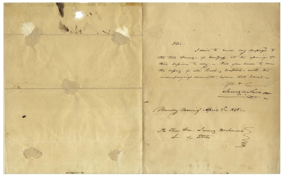 James K. Polk Autograph Letter Signed as President -- Polk Transmits a Message to Congress in April 1848, Likely Regarding the French Revolution of 1848